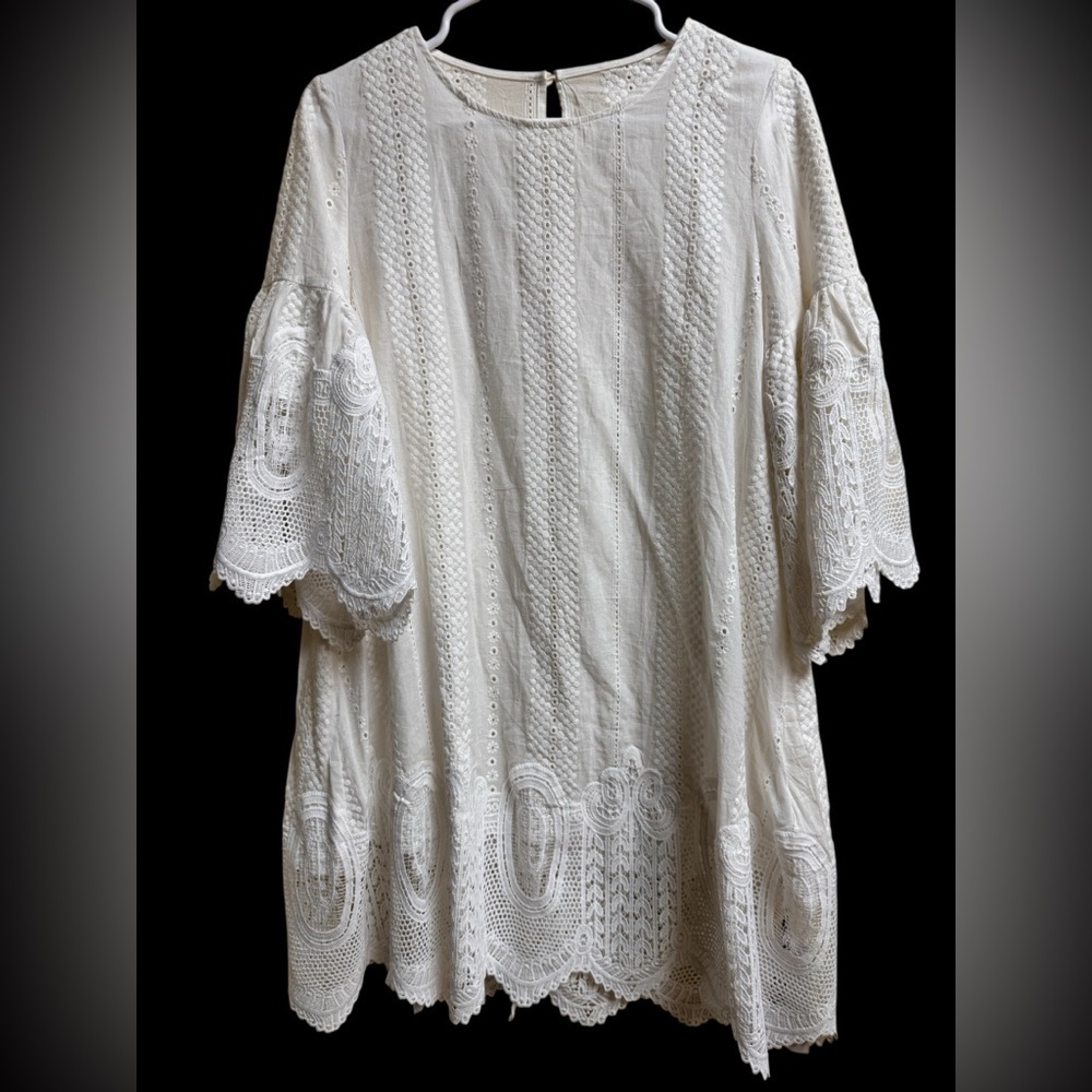 NWT StyleWe White Eyelet Midi Dress Bell Sleeves Size M